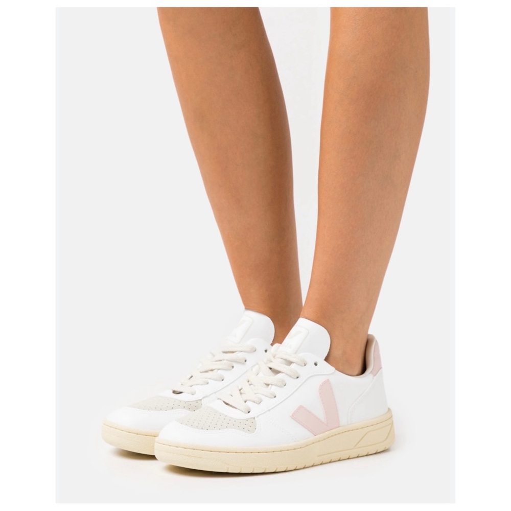 Veja White and Light Pink Sneakers